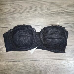 Women's Size 36B Vintage Sears Black Lace Wired Adjustable Strapless Bra